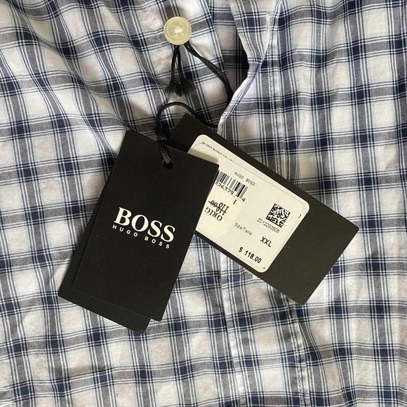 Hugo Boss Black Label Cotton Long Sleeve Shirt XXL White Checkered Dress Shirt - Picture 6 of 10